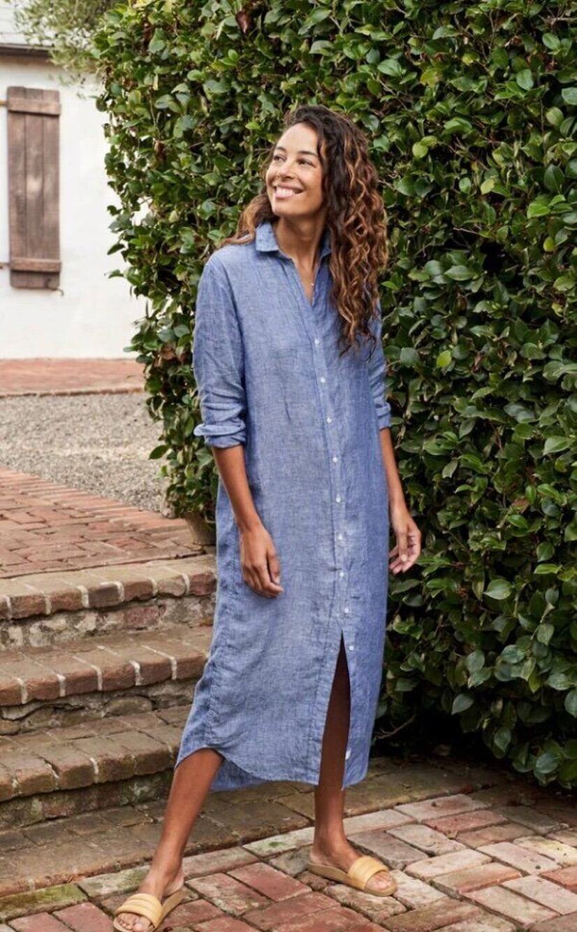 FRANK & EILEEN Sz XL Blue Chambray Linen Rory Maxi Shirt Dress